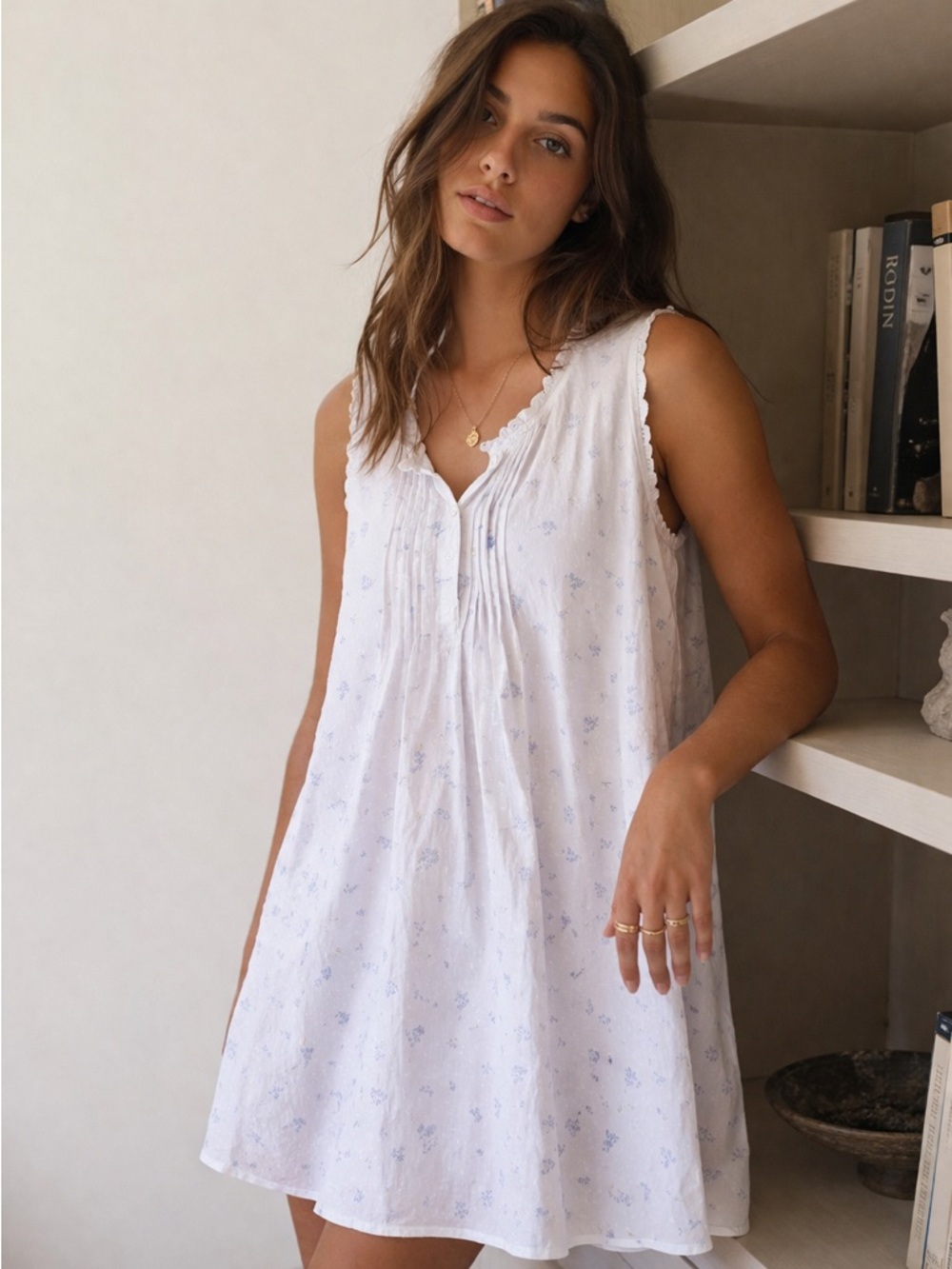 Beacan Cove White Sleeveless Floral Cotton Dress